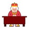 Queen for workplace Desktop. Boss old lady in crown sits at table. Vector illustration