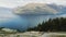 Queenstown, NZ - SEPT 28 2018 - Panoramic view of The remarkables, Lake Wakatipu and Queenstown, South Island, New Zealand