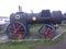 QUELLON. Old steam engine in a coastal garden in Quellon, a fishing town on the Island of Chiloe in southern Chile