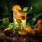 Quenching summer thirst: vibrant fruity drinks on ice, a refreshing blend of citrus, tropical flavors, and coolness for