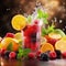 Quenching summer thirst: vibrant fruity drinks on ice, a refreshing blend of citrus, tropical flavors, and coolness for