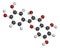 Quercetin plant molecule. Atoms are represented as spheres with conventional color coding: hydrogen (white), carbon (grey), oxygen