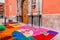 QUERETARO, MEXICO: OCTOBER 3, 2016: Decorations on the ground in front of San Francisco church in Queretaro, Mexi