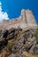 Quertinheux tower and stone mountain sight from bottom at Lastours