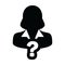 Query icon vector question mark with female user person profile avatar symbol for help sign in a glyph pictogram