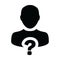 Query icon vector question mark with male user person profile avatar symbol for help sign in a glyph pictogram