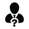 Query icon vector question mark with male user person profile avatar symbol for help sign in a glyph pictogram