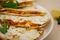 Quesadilla chicken and corn. Close view.