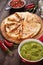 Quesadillas with guacamole and salsa dip