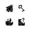 Quest room black glyph icons set on white space