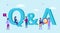 Question And Answer Vector Concept Illustration Of Young People In Masks Standing Near Letters. Group Of Busy Male And