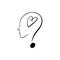 Question mark drawing, woman, head, heart, question vector illustration hand drawn