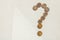 Question mark from Euro coins on white background. Where is my money concept