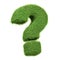 A question mark icon crafted from vibrant green grass isolated on a white background