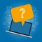 Question mark on laptop survey frequently asked questions technical support