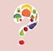 Question Mark Made of Fruits and Vegetables Vector Cartoon Illustration
