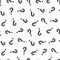 Question mark seamless pattern. Repeating interrogation patern. Hand drawn black simple icon on white sample background. Repeated