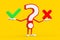 Question Mark Sign Cartoon Character Person Mascot with Red Cross and Green Check Mark, Confirm or Deny, Yes or No Icon Sign. 3d