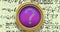 Question mark symbol over purple round banner against mathematical equations on yellow background