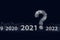 question marks digital low poly hologram and 2021 year on dark blue background