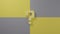 Question marks symbol shape on gray and yellow wall, concept of unknown problem, 3D rendering