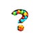 Question punctuation mark of colourful rainbow sweet candies and cut paper isolated on white. Typeface for festive