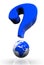 Questionmark and globe blue symbol