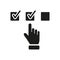 Questionnaire Black Icon. Hand Tick Checkmark Silhouette Icon. Choice Checkbox in Checklist. Finger Choice Check List