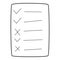 Questionnaire, checklist, to-do list, questionnaire, voting form. A sheet with ticks and crosses. Hand-drawn black and white