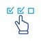 Questionnaire Line Icon. Finger Choice Check List Linear Pictogram. Hand Tick Checkmark Outline Icon. Choice Checkbox in