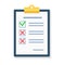 Questionnaire, survey, clipboard, task list. Icon flat style v