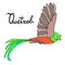 Quetzal Bird flying with quetzal word. Vector illustration