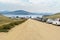 Queue of cars to ferry between the mainland and the island of Olkhon. Lake Baikal, Russia