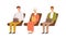 Queue of man and woman candidates with resume vector flat illustration. Smiling applicants with briefcase and document