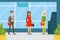 Queue of People Waiting in Line to the ATM, Financial Bank Service Vector Illustration