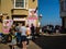 Queuing for an ice cream on the seafront in the seaside town of Cromer, Norfolk