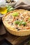 Quiche with eggplant, chicken and olives