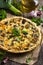 Quiche with mushrooms, leek and cheese