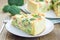 Quiche with salmon, cheese, broccoli