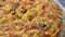 Quiche, a traditional French type of savory pie extreme macro detail closeup panning shot in HDR