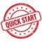 QUICK START text on red grungy round rubber stamp