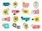 Quick tips badges. Graphic stickers ideas reminders quickly thinks solutions learning logos vector collection