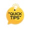 Quick Tips banner with light bulb. Vector background