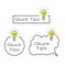 Quick tips information button set. Textured message icons with doodle lightbulb.