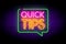 Quick tips vector illustration with neon effects.