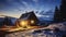 The Quiet Charm of a Wooden Shelter Amidst the Mountains, Illuminated by Moonlight