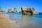 Quiet clean water beach with large rocks, Sesimbra