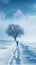 Quiet contemplation Person walking alone in snowy winter landscape, text space