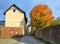 Quiet deserted street in a residential area on a sunny autumn day. Bad Aussee, Styria, Austria