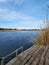 Quiet fishing spot by the river. View of the river from the bank